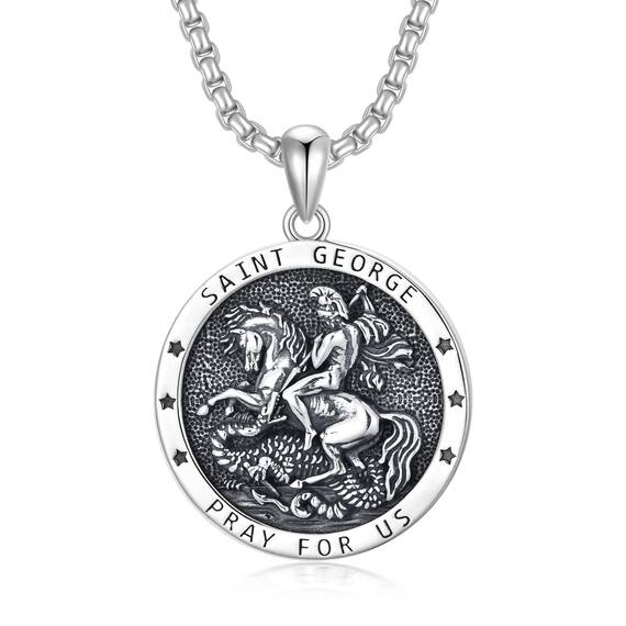 Shusukue St. George Kette 925 Sterling Silber, Saint Georg Amulett Schutzpatron Halskette, Medaillen Gebetsmünzen Anhänger Christlicher Religiöser Schmuck für Frauen Männer