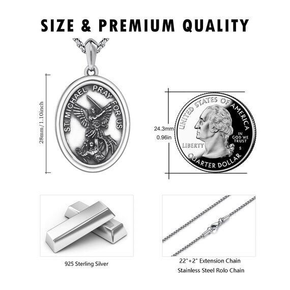 DOTBJ 925 Sterling Silber Erzengel Michael Anhänger Kette mit Edelstahlkette 55,88cm + 5cm