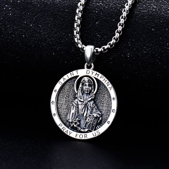 Shusukue Schutzpatron St. Divina Kette 925 Silber Amulett Saint Dymphna Halskette Medaillen Anhänger Religiöser Schmuck
