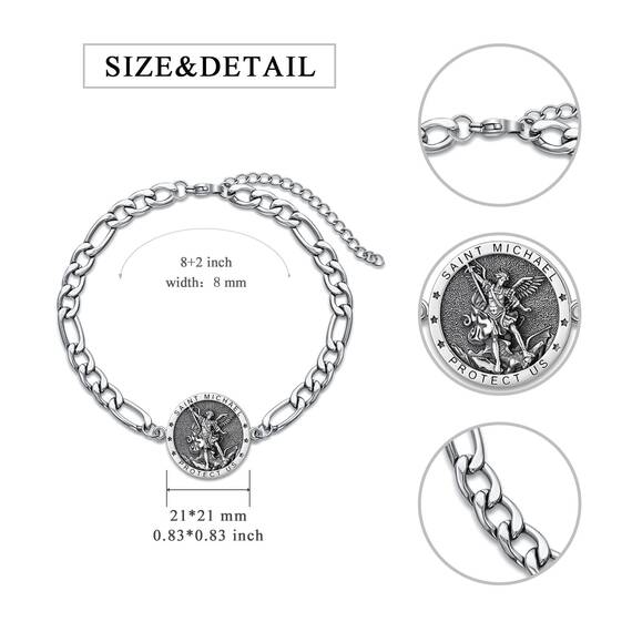 Shusukue St. Michael Armband 925 Sterling Silber Erzengel Amulett Schutzpatron Verstellbares Armbänder Gebetsmünzen Religiöser Schmuck für Männer Herren