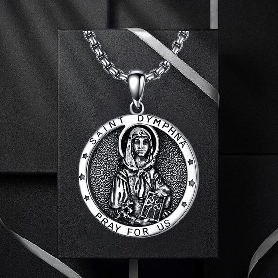 Shusukue Schutzpatron St. Divina Kette 925 Silber Amulett Saint Dymphna Halskette Medaillen Anhänger Religiöser Schmuck