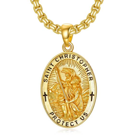 Shusukue St. Christoph Kette, Saint Christoph Amulett Schutzpatron Halskette 925 Sterling Silber, Medaillen Gebetsmünzen Anhänger Christlicher Religiöser Schmuck für Frauen Männer (Gold)