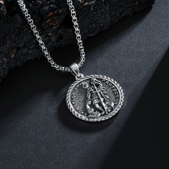 Shusukue Sankt Florian Halskette für Feuerwehrleute, 925 Sterlingsilber, Anhänger mit St.-Florian-Medaille, Beschützer-Medaillon,St.-Florian-Amulett, Geschenk für Männer, Feuerwehrleute, Sohn, Vater