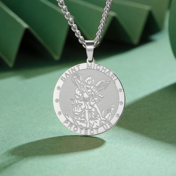 TEAMER Saint Michael Halskette, Edelstahl, St. Michael Anhänger, der große Beschützer, Erzengel, Amulett, Halskette, religiöser Schmuck für Männer und Frauen, Edelstahl, Kein Edelstein