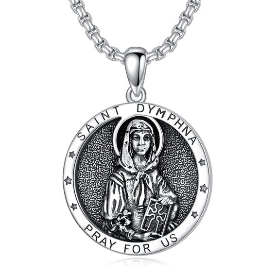 Shusukue Schutzpatron St. Divina Kette 925 Silber Amulett Saint Dymphna Halskette Medaillen Anhänger Religiöser Schmuck