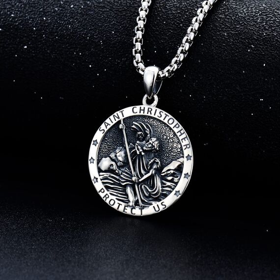 Shusukue Saint Christoph Kette 925 Sterling Silber, St. Christoph Amulett Schutzpatron Halskette, Medaillen Gebetsmünzen Anhänger Katholisch Religiöser Schmuck für Frauen Männer