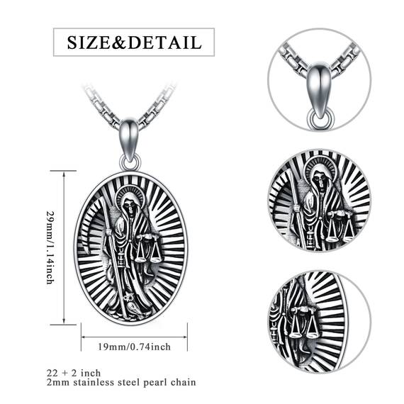 Shusukue St. Muerte Kette 925 Sterling Silber Erzengel Saint Muerte Amulett Schutzpatron Halskette Medaillen Gebetsmünzen Anhänger Schmuck für Männer