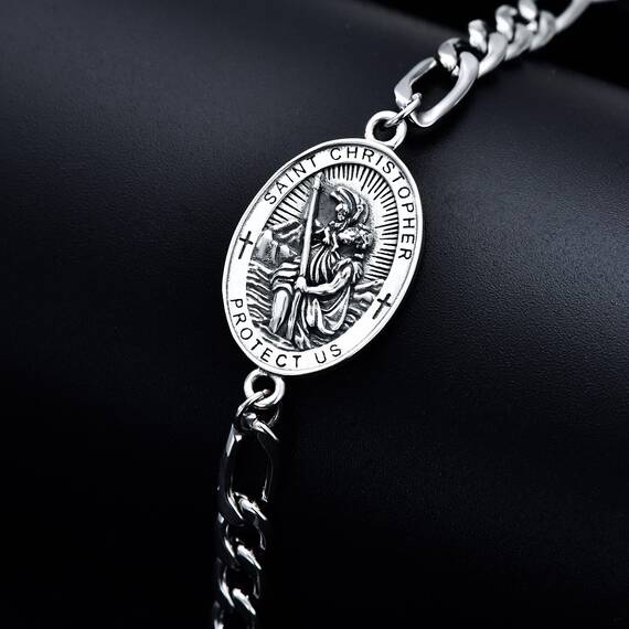 Shusukue St. Christoph Armband 925 Silber Saint Christophorus Verstellbarer Armbänder Gebetsmünzen Religiöser Schmuck für Männer Vater (8''+2'')