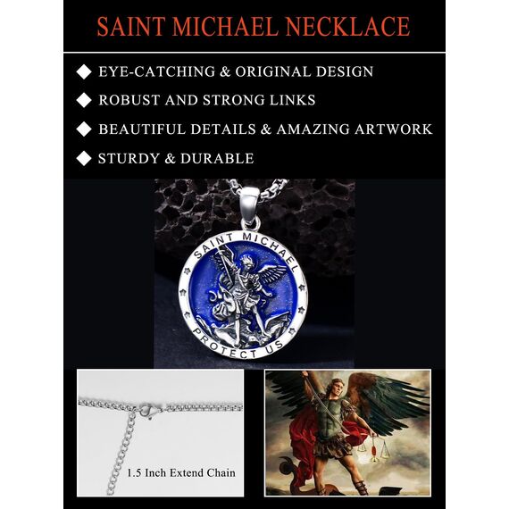 Shusukue St. Michael Kette 925 Sterling Silber Erzengel St.Michael Amulett Schutzpatron Halskette Medaillen Gebetsmünzen Anhänger Christlicher Religiöser Schmuck für Frauen Männer