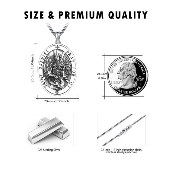 DOTBJ 925 Sterling Silber Erzengel Gabriel Anhänger Kette mit Edelstahlkette 55,88cm + 5cm