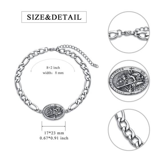 Shusukue St. Christoph Armband 925 Silber Saint Christophorus Verstellbarer Armbänder Gebetsmünzen Religiöser Schmuck für Männer Vater (8''+2'')
