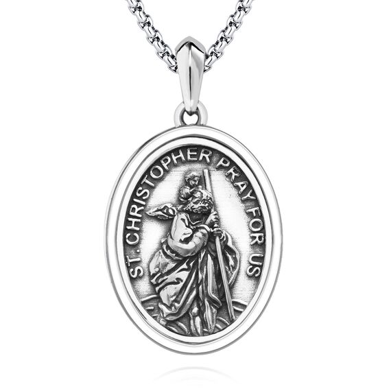 DOTBJ 925 Sterling Silber St Christophorus Anhänger Kette mit Edelstahlkette 55,88cm + 5cm