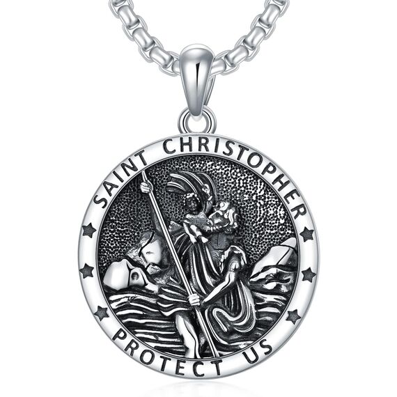 Shusukue Saint Christoph Kette 925 Sterling Silber, St. Christoph Amulett Schutzpatron Halskette, Medaillen Gebetsmünzen Anhänger Katholisch Religiöser Schmuck für Frauen Männer