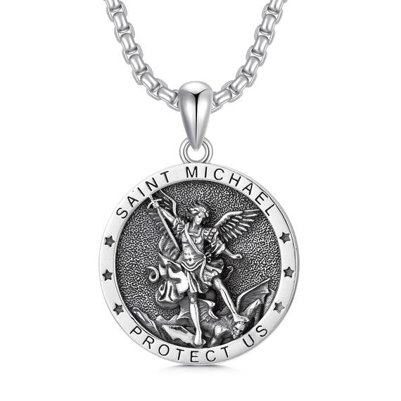 Shusukue St. Michael Kette 925er Sterling Silber, Erzengel Saint Michael Amulett Schutzpatron Halskette, Medaillen Gebetsmünzen Anhänger Christlicher Religiöser Schmuck für Frauen Männer