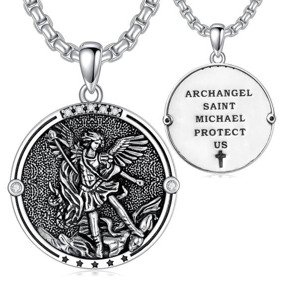 Shusukue Halskette mit Heiligem Michael, 925er Sterlingsilber, Anhänger mit Erzengel-Michael-Medaille, Amulett, Talisman des Heiligen Michael, Schild, Geschenk für Männer und Väter