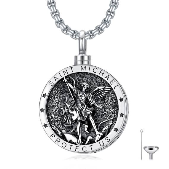 Shusukue Mensch Urnenketten für Asche Erzengel St. Michael Schutzpatron Urne Halskette Medaillon 925 Silber Schmuck