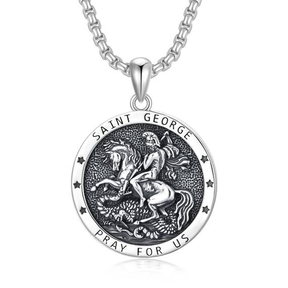 Shusukue St. George Kette 925 Sterling Silber, Saint Georg Amulett Schutzpatron Halskette, Medaillen Gebetsmünzen Anhänger Christlicher Religiöser Schmuck für Frauen Männer