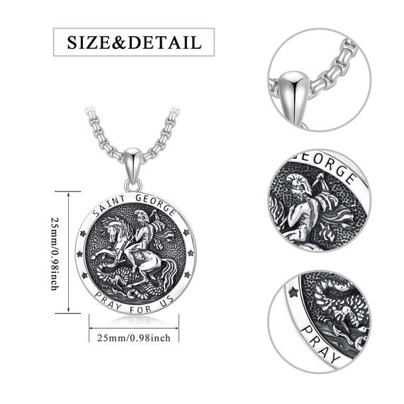 Shusukue St. George Kette 925 Sterling Silber, Saint Georg Amulett Schutzpatron Halskette, Medaillen Gebetsmünzen Anhänger Christlicher Religiöser Schmuck für Frauen Männer