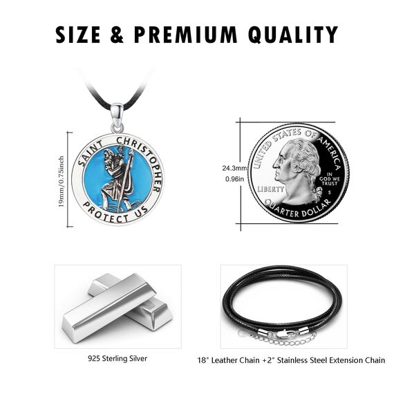 DOTBJ 925 Sterling Silber Heiliger Christophorus Anhänger Kette mit Lederkette 45.72cm