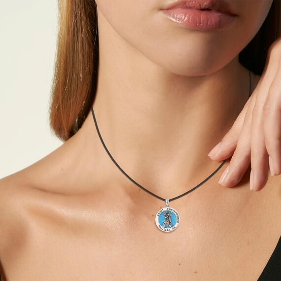 DOTBJ 925 Sterling Silber Heiliger Christophorus Anhänger Kette mit Lederkette 45.72cm