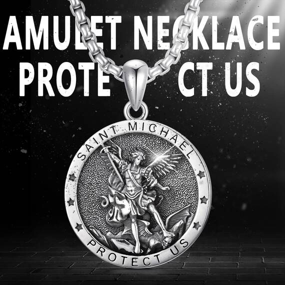 Shusukue St. Michael Kette 925er Sterling Silber, Erzengel Saint Michael Amulett Schutzpatron Halskette, Medaillen Gebetsmünzen Anhänger Christlicher Religiöser Schmuck für Frauen Männer