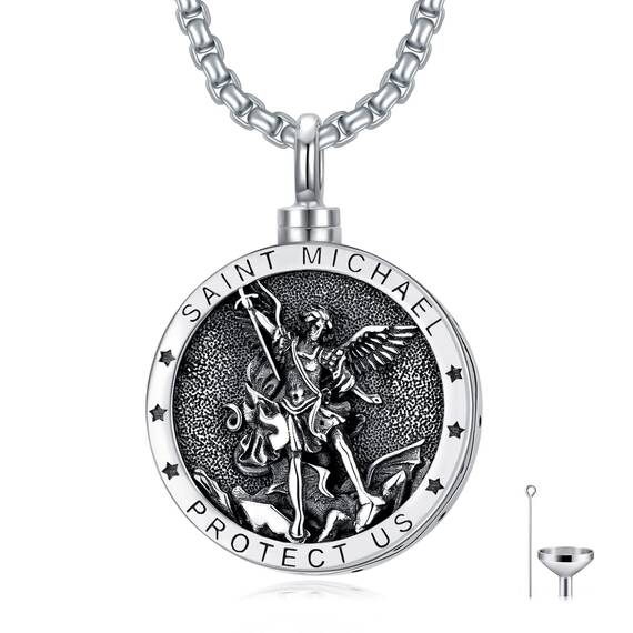 Shusukue Mensch Urnenketten für Asche Erzengel St. Michael Schutzpatron Urne Halskette Medaillon 925 Silber Schmuck