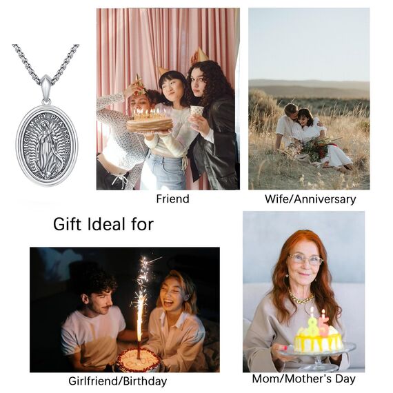 DOTBJ 925 Sterling Silber Guadalupe Jungfrau Maria Anhänger Kette mit Edelstahlkette 55,88cm + 5cm