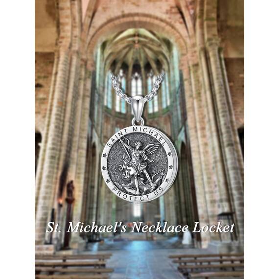 Shusukue Personalisierte Erzengel ST Michael Anhänger mit Foto Amulett Medallion zum öffnen 925 Silber Halsketten für Mann Herren Männer Religiöse Fotoschmuck