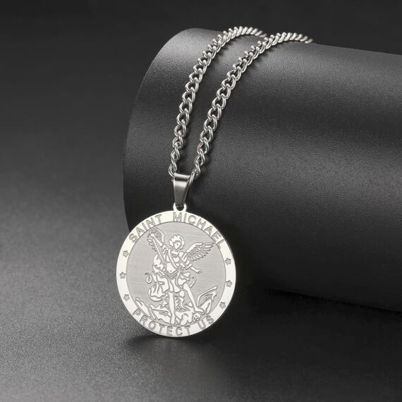 TEAMER Saint Michael Halskette, Edelstahl, St. Michael Anhänger, der große Beschützer, Erzengel, Amulett, Halskette, religiöser Schmuck für Männer und Frauen, Edelstahl, Kein Edelstein