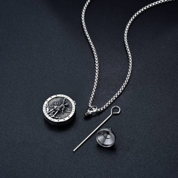 Shusukue Mensch Urnenketten für Asche Erzengel St. Michael Schutzpatron Urne Halskette Medaillon 925 Silber Schmuck