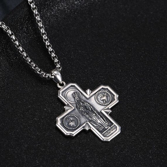 DOTBJ 925 Sterling Silber Wundertätige Medaille Jungfrau Maria Kreuz Anhänger Kette mit Edelstahlkette 55,88cm + 5cm