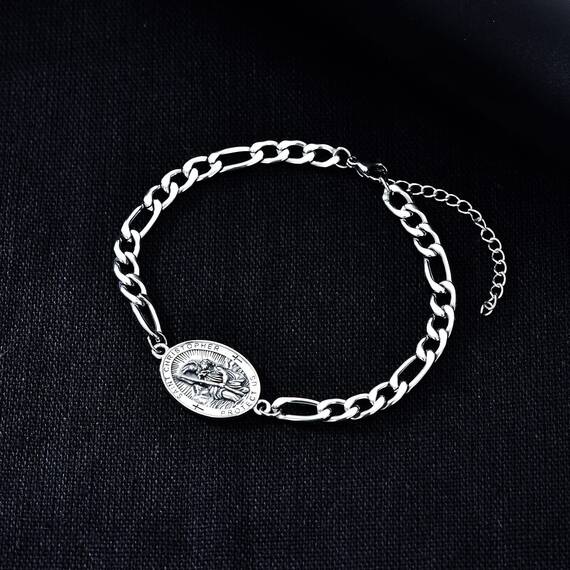 Shusukue St. Christoph Armband 925 Silber Saint Christophorus Verstellbarer Armbänder Gebetsmünzen Religiöser Schmuck für Männer Vater (8''+2'')