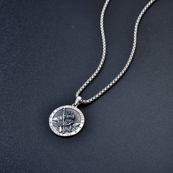 Shusukue Saint Christoph Kette 925 Sterling Silber, St. Christoph Amulett Schutzpatron Halskette, Medaillen Gebetsmünzen Anhänger Katholisch Religiöser Schmuck für Frauen Männer