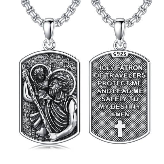 Shusukue St. Christoph Kette Sterling Silber Saint Christoph Amulett Schutzpatron Halskette Medaillen Gebetsmünzen Anhänger Christlicher Religiöser Schmuck für Frauen Männer
