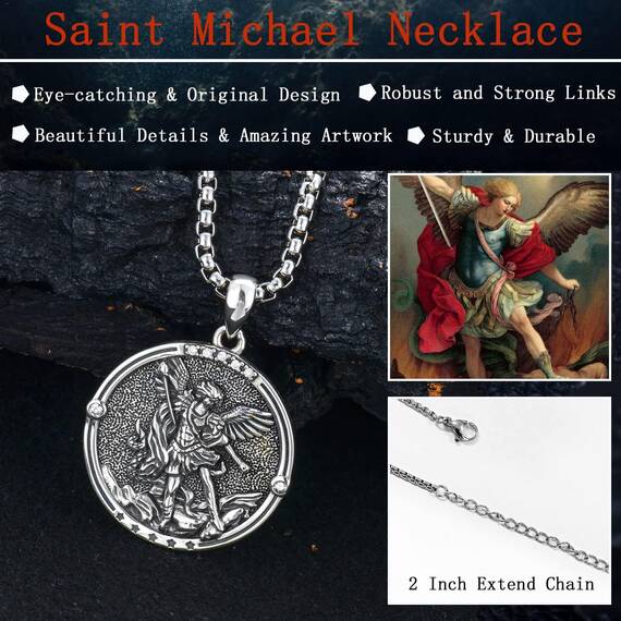 Shusukue Halskette mit Heiligem Michael, 925er Sterlingsilber, Anhänger mit Erzengel-Michael-Medaille, Amulett, Talisman des Heiligen Michael, Schild, Geschenk für Männer und Väter