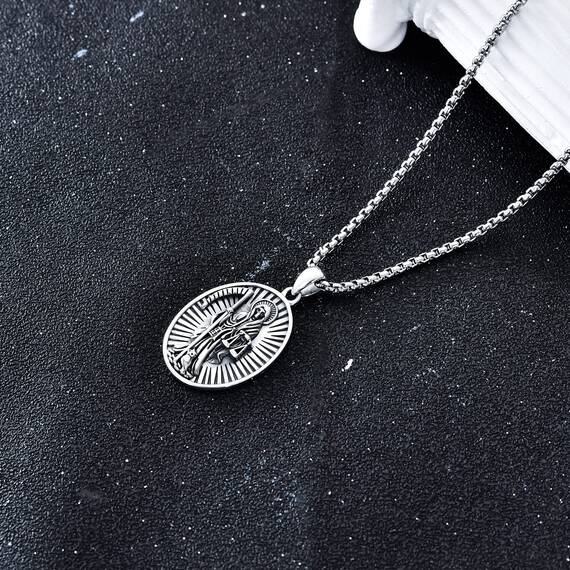 Shusukue St. Muerte Kette 925 Sterling Silber Erzengel Saint Muerte Amulett Schutzpatron Halskette Medaillen Gebetsmünzen Anhänger Schmuck für Männer