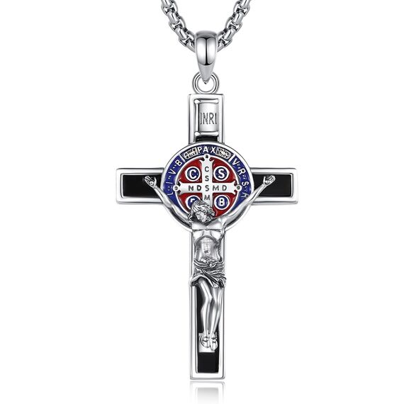 AEONSLOVE Kreuz Kette Silber 925 Kreuzkette Silber Herren Damen Jesus Kruzifix Halskette Benedikt Kreuz Anhänger Heilige Benedikt Medaille Christlicher Schmuck Katholischer Geschenke