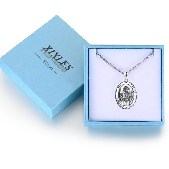 XIXLES St Stephen Halsketten 925 Sterling Silber Saint Stephen Anhänger Medaille Amulett Halskette Schmuck Geschenk für Männer Frauen