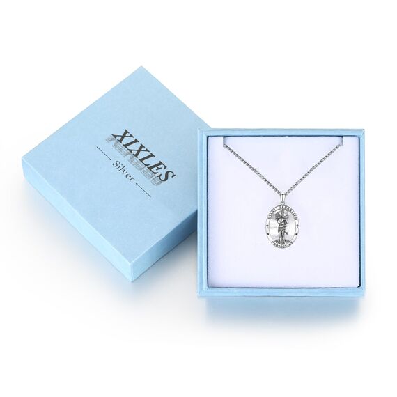 XIXLES 925 Sterling Silber Oval Saint Sebastian Medaille Anhänger Halskette Saint Sebastian Schutz Schmuck Geschenk