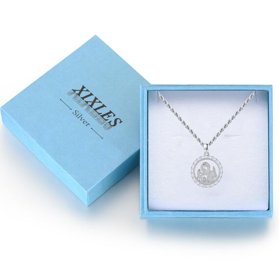 XIXLES Saint Gabriel Halskette 925 Sterling Silber Anhänger Halskette des Heiligen Erzengels St. Gabriel Schutz schmuck religiöse Geschenke für Herren Damen,Verstellbare Kettenlänge: 20+2 Zoll