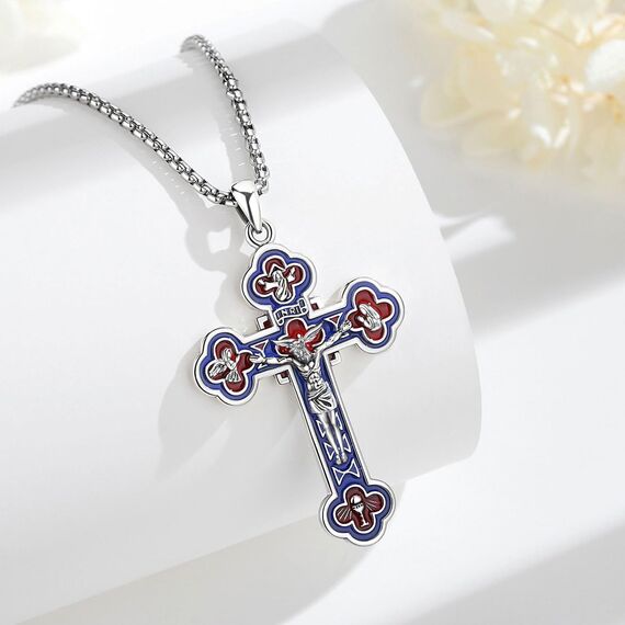 EUDORA Harmony Ball Sterling Silber S925 Kreuz Kette für Damen Herren, Vintage Kruzifix Halskette Jesus Kreuz Anhänger Glaube Schmuck Christlicher Geschenk für Herren Frauen Mutter Vater, 22"+2"