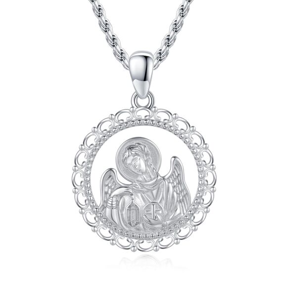 XIXLES Saint Gabriel Halskette 925 Sterling Silber Anhänger Halskette des Heiligen Erzengels St. Gabriel Schutz schmuck religiöse Geschenke für Herren Damen,Verstellbare Kettenlänge: 20+2 Zoll