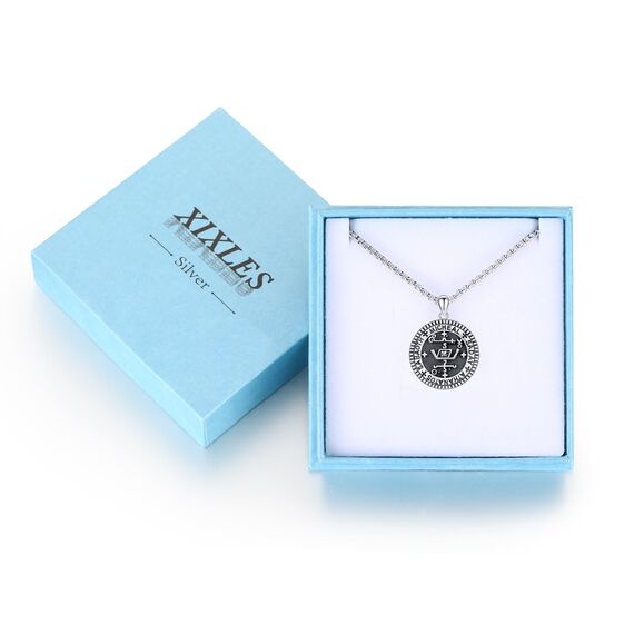 XIXLES 925 Sterling Silber Amulett Halskette, Heiliger Michael Schutz Halskette, St. Michael Anhänger Talisman Schmuck Geschenk für Männer, Herren Siegel Anhänger Halskette