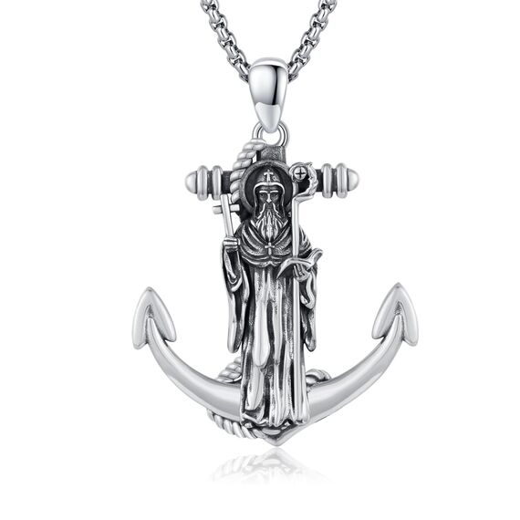 XIXLES Saint Benedict Halskette 925 Sterling Silber St Benedict Anker Religiöser Beschützer Anhänger St. Benedict San Benito Halsketten Schmuck Geschenke für Frauen Männer