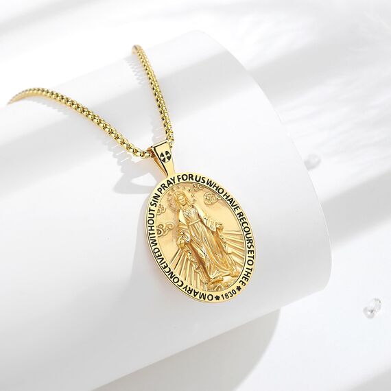 EUDORA Harmony Ball Kette Heilige Maria Wundertätige Wunderbare Medaille für Damen Herren 18K Vergoldetes Sterling Silber,Jungfrau Maria Halskette Anhänger Schmuck, Geschenk für Frauen Herren, 22"