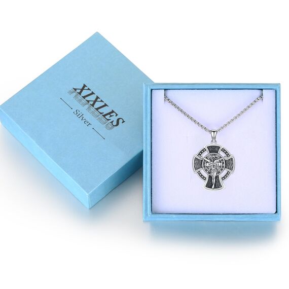 XIXLES St. Benedikt Kruzifix Halskette Sterling Silber Kruzifix Halskette Männer Saint Benedict Medaille Anhänger Schutz Schmuck religiöse Geschenke