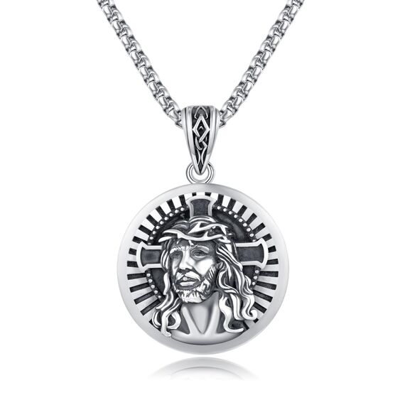 Jesus Christus Halskette für Herren 925er Sterling silber spiritueller Schutz Charm Heilung Talisman Schmuck christlicher Jesus Anhänger Jesus Medaillon Amulett religiöser Geschenk für Männer Frauen