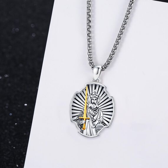 XIXLES St Henry Halsketten 925 Sterling Silber Saint Henry Anhänger Medaille Amulett Halskette St. Henry Schmuck Geschenk für Männer Frauen