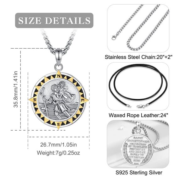EUDORA Harmony Ball Heiliger Christophorus Kette Medaille für Damen Herren Sterling Silber 925, Christophorus Anhänger Amulett Halskette Christlicher Schmuck, Geschenke für Frauen, 24Zoll
