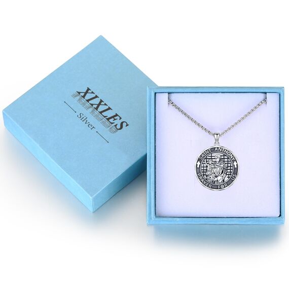 XIXLES St. Antonius Halskette 925 Sterling Silber St. Antonius Medaille Halskette Amulett Schutzschmuck Religiöse Geschenke,für Damen Herren,22"+2" Verlängerung